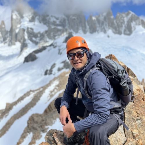 Kota Tabuchi on a hike in Patagonia.