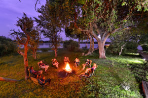 A campfire at Victoria Falls River Lodge