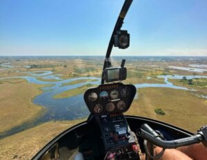 A helicopter over the Okavango Delta, Botswana