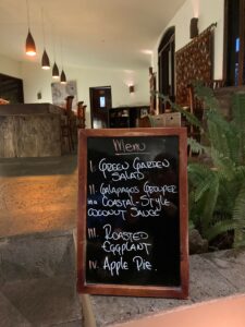 The menu at Galapagos Safari Camp