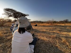 Five people watching for game animals in Ruaha National Park in Tanzania
