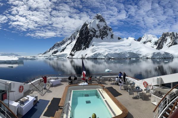 A view of Antarctica from an expedition cruise ship.