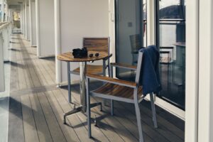 The deck of a cabin on the National Geographic Endurance.