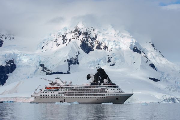 The Silver Wind anchored in Antarctica.