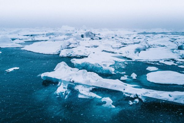 The icy water of the Arctic region.