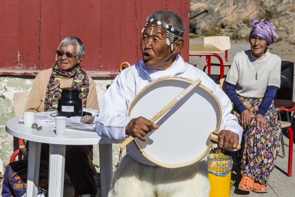 Inuit dancer performing in Sisimiut, Holsteinsborg, western Greenland.