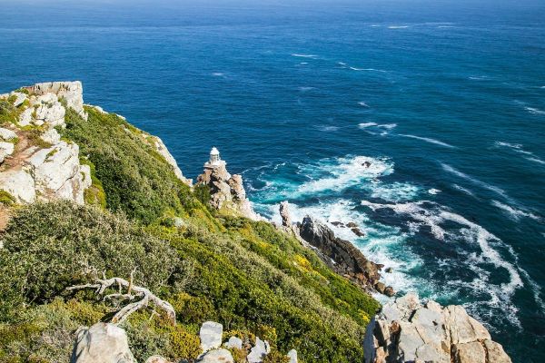 A view of the Cape Point Lighthouse in Cape Town, South Africa.