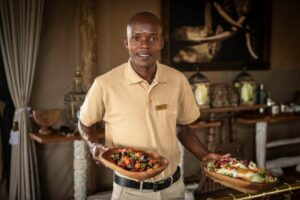 Man holding plates of food