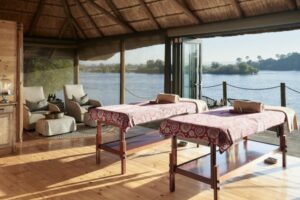 Massage tables overlooking Victoria Falls