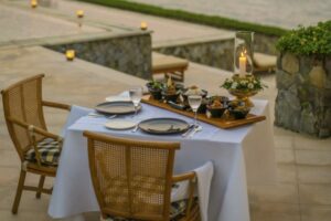 Dinner by the pool at Amankila.
