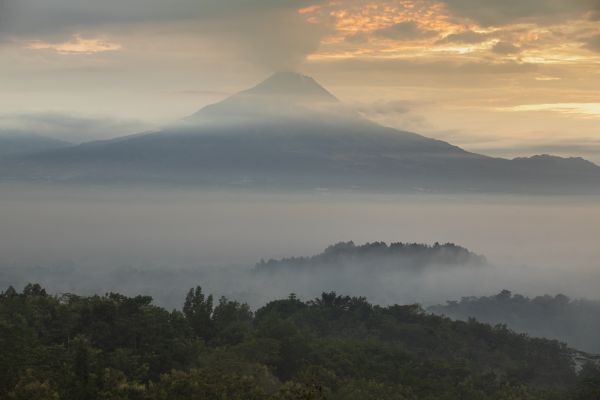 View of Mount Merapi at sunrise.