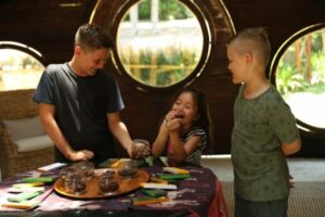 Kids enjoying chocolate.