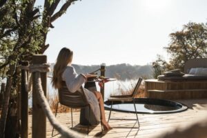 Woman sitting on deck