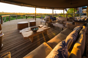 The relaxing common area of a camp in the Okavango Delta, Botswana