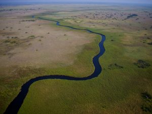 An aerial view of the Okavango Delta, Botswana