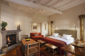 Accommodations with king bed and fireplace, Peru