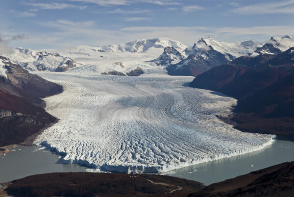 An aerial view of the Perito Moreno Glacier.