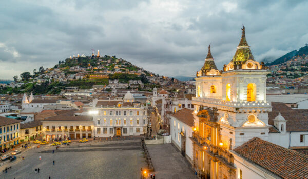 The city view of Quito from Casa Gangotena in Quito, Ecuador.