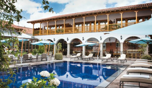 The pool at Belmond Palacio Nazarenas in Cusco, Peru.